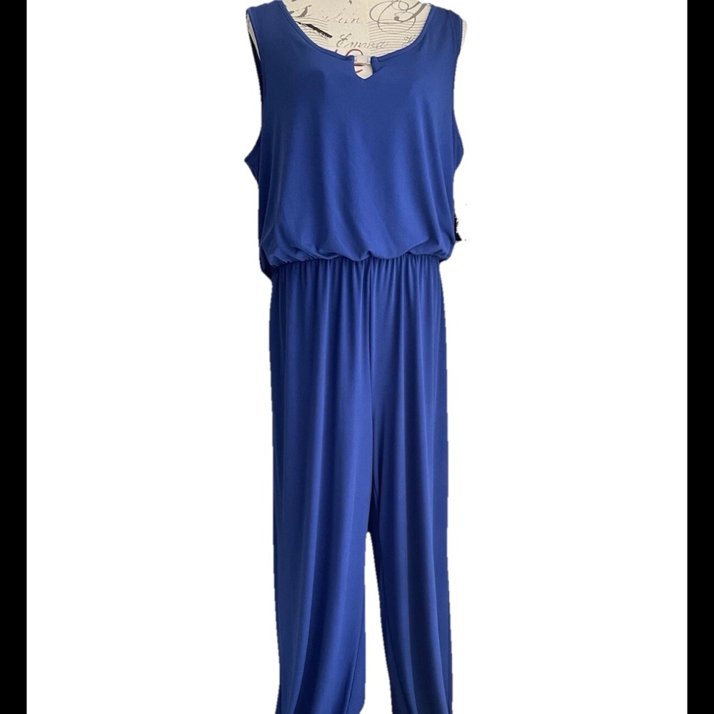 Style & Co Women's Blue Sleeveless Elastic Waist Belted Jumpsuit Sapphire XL